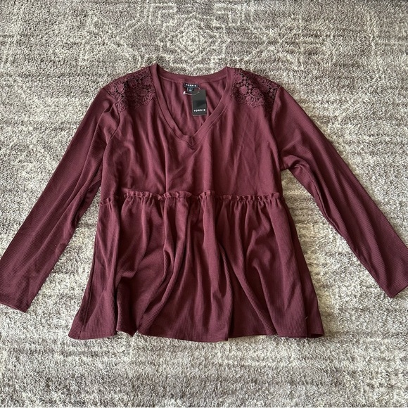 NWT Torrid Knit V-Neck Lace Inset Long Sleeve Babydoll Purple 1X - Picture 3 of 9